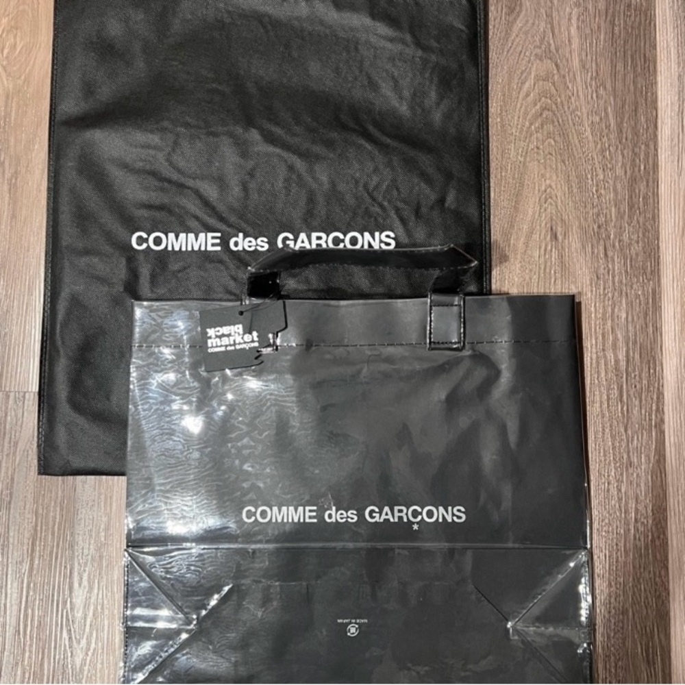 New COMME des GARCON Black PVC Shopping Tote Bag with storage bag.